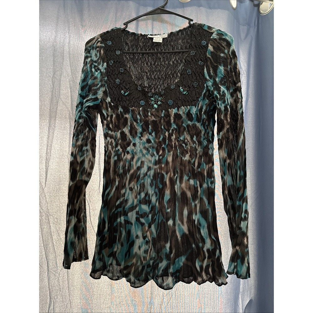 Alberto Makali Crinkled Stretch Y2K Fairy Boho Funky Long Tunic Shirt Top Sz Med